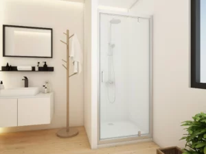 PORTE PIVOTANTE PRISMA PROFILÉS SILVER MAT - VERRE TRANSPARENT