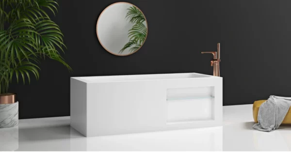 BAIGNOIRE MINSK BLANC BRILLANT AVEC TABLETTE RANGEMENT